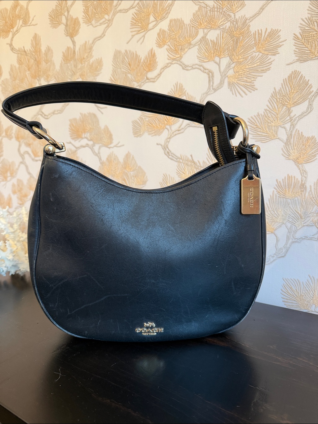 Coach Black Leather Crescent Hobo With Gold Hardware